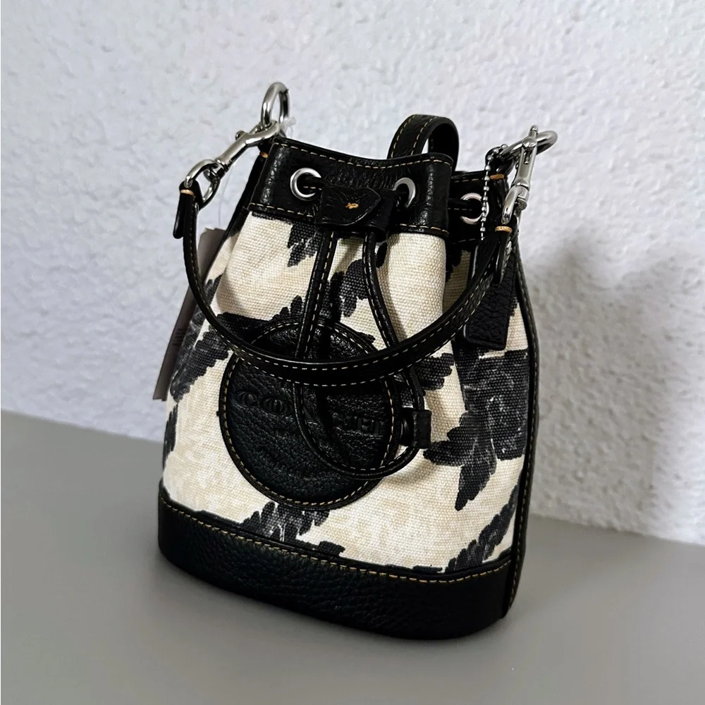NWT COACH Mini‎ Dempsey Bucket Bag With Houndstooth Print And Patch